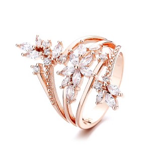 14K Rose Gold Multi-Row Cocktail Ring with Genuine Crystals - 1 of 4