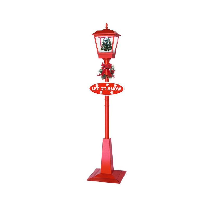 Northlight 70.75" Musical Red Holiday Street Lamp with Christmas Tree Snowfall Lantern, 3 of 4