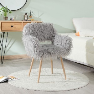 CAVINAS Faux Fur Accent Chair with Mid-Height Backrest and Metal Legs,Modern Upholstered Living Room Chairs,Reading Chairs for Living Room - 1 of 4
