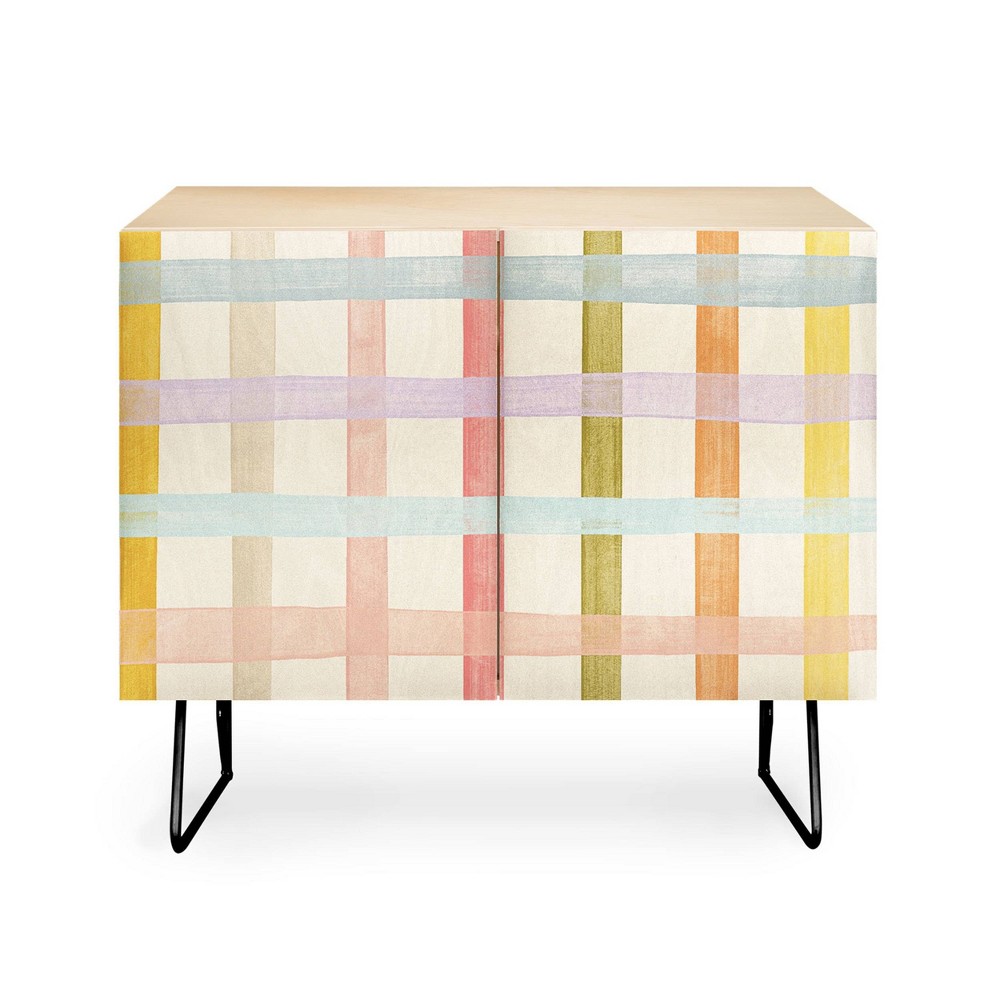 Photos - Dresser / Chests of Drawers Gigi Rosado Pastel Plaid Credenza Black - Deny Designs