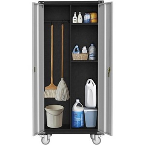71" H Rolling Tool Cabinet - Metal Locker Storage Cabinet with Wheels,Heavy-Duty Lockable Office Garage Cabinets Utility with 2 Doors and Hanging Rod - 1 of 4