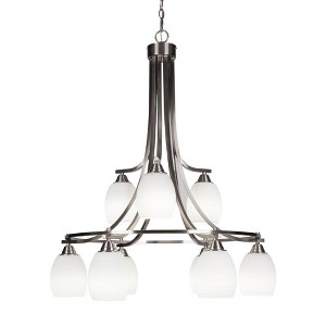 Toltec Lighting Paramount 9 - Light Chandelier in  Brushed Nickel with 5" White Linen  Shade - 1 of 1