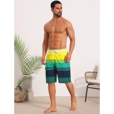 INSPIRE CHIC Men's Colorblock Striped Adjustable Drawstring Vacation Surfing Board Shorts 2 Packs 1 Green 1 Red 32 — фото 5