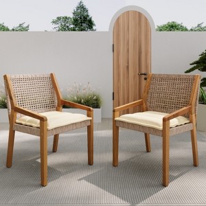 Christopher Knight Home Neva Outdoor Acacia Wood and Wicker Dining Chair with Cushion - 1 of 4