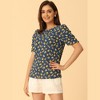 INSPIRE CHIC Women's Floral Summer Crew Neck Casual Shirred Short Sleeve Blouse - 2 of 4