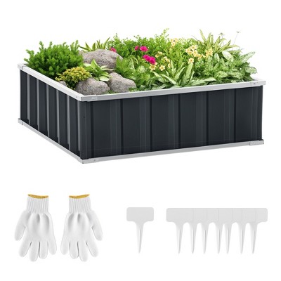 3' x 3' x 1' Raised Garden Bed, Galvanized Metal Planter Box for Vegetables Flowers Herbs