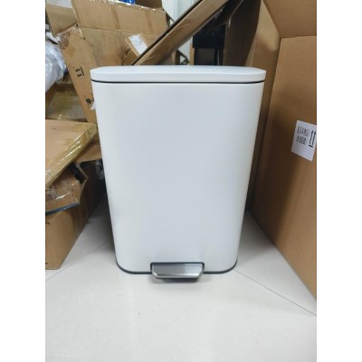 Kitchen Trash Can, Rectangular Stainless Steel Garbage Can with Removable Inner Bucket, Step-on Wastebin with Soft-Close Lid for Home Office
