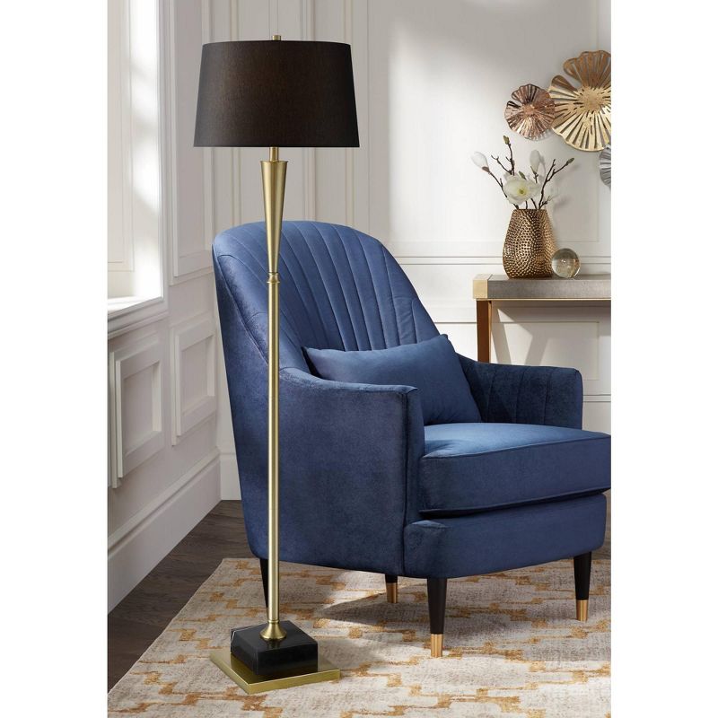 Possini Euro Design Wayne Art Deco Floor Lamp Standing 66 1/2" Tall Antique Brass Black Tapered Drum Shade for Living Room Bedroom Office House Home, 2 of 10