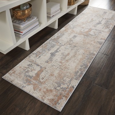 Beige/Grey Abstract Cotton Synthetic 2'2" x 7'6" Area Rug