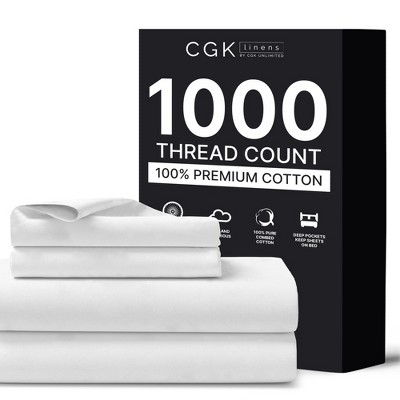 Luxury 1000 Thread Count 4 Piece Sheet Set - Soft & Premium 100% Cotton Sateen - CGK Linens