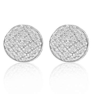 Pompeii3 Pave Diamond Round Studs Screw Back Earrings White or Yellow Gold 7mm Wide