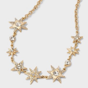 Stars and Stone Necklace - A New Day™ Gold/Clear - 1 of 4