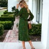 Anna-Kaci Women's Leopard Long Lantern Sleeves Drawstring Tie Waist Midi Dress - 3 of 4