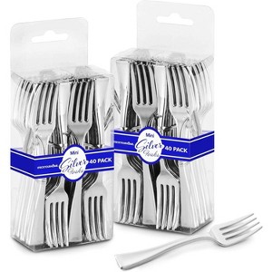 Stock Your Home Silver 4-Inch Plastic Mini Disposable Appetizer Fork (80-Count) - 1 of 4