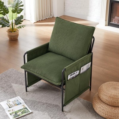 Small Living Room Accent Chair - Mid Century Modern Corduroy Upholstered Lounge Arm Reading Side Single Sofa Chair