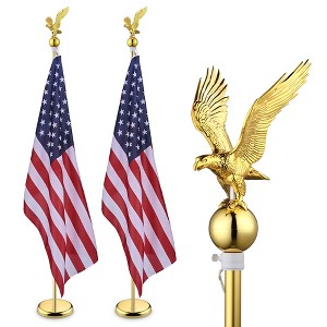 Yescom 6Ft Indoor Flag Pole Kit Eagle Topper Aluminum Gold Pole with Base 3x5Ft US Flag for Office School City Hall 2Pcs - 1 of 4