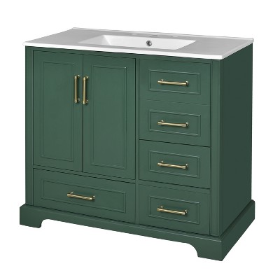 Chery Life 36" in Green Traditional Bathroom Cabinet with Two Soft Close Doors and Four Drawers