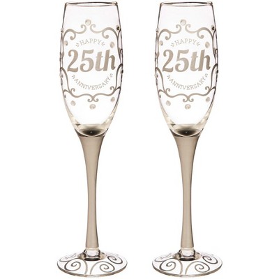 Evergreen 25th Anniversary Champagne Flutes, 8 ounces, Set of 2