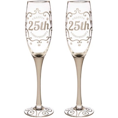 Evergreen 25th Anniversary Champagne Flutes, 8 ounces, Set of 2