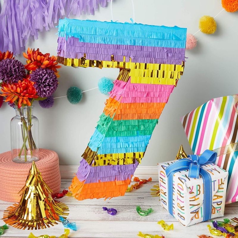 Blue Panda Small Rainbow Number 7 Pinata for Kids 7th Birthday Party, Fiesta Decorations, 12 x 16.75 x 3 In, 3 of 9