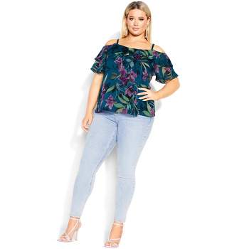 Women's Plus Size Patricia Print Top - teal | CITY CHIC