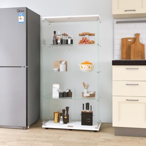 INFURNIC Decorative Bookshelf Two Door Glass Display Cabinet with Door and 4 Shelves for Living Room, White, 64.7"*31.7"*14.3" - 1 of 4