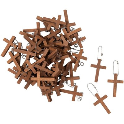Bright Creations 50 Pack Mini Wooden Cross Keychains for Christian Party Favors, Crafts, Charms for Jewelry Making, 1.2 x 1.75 In
