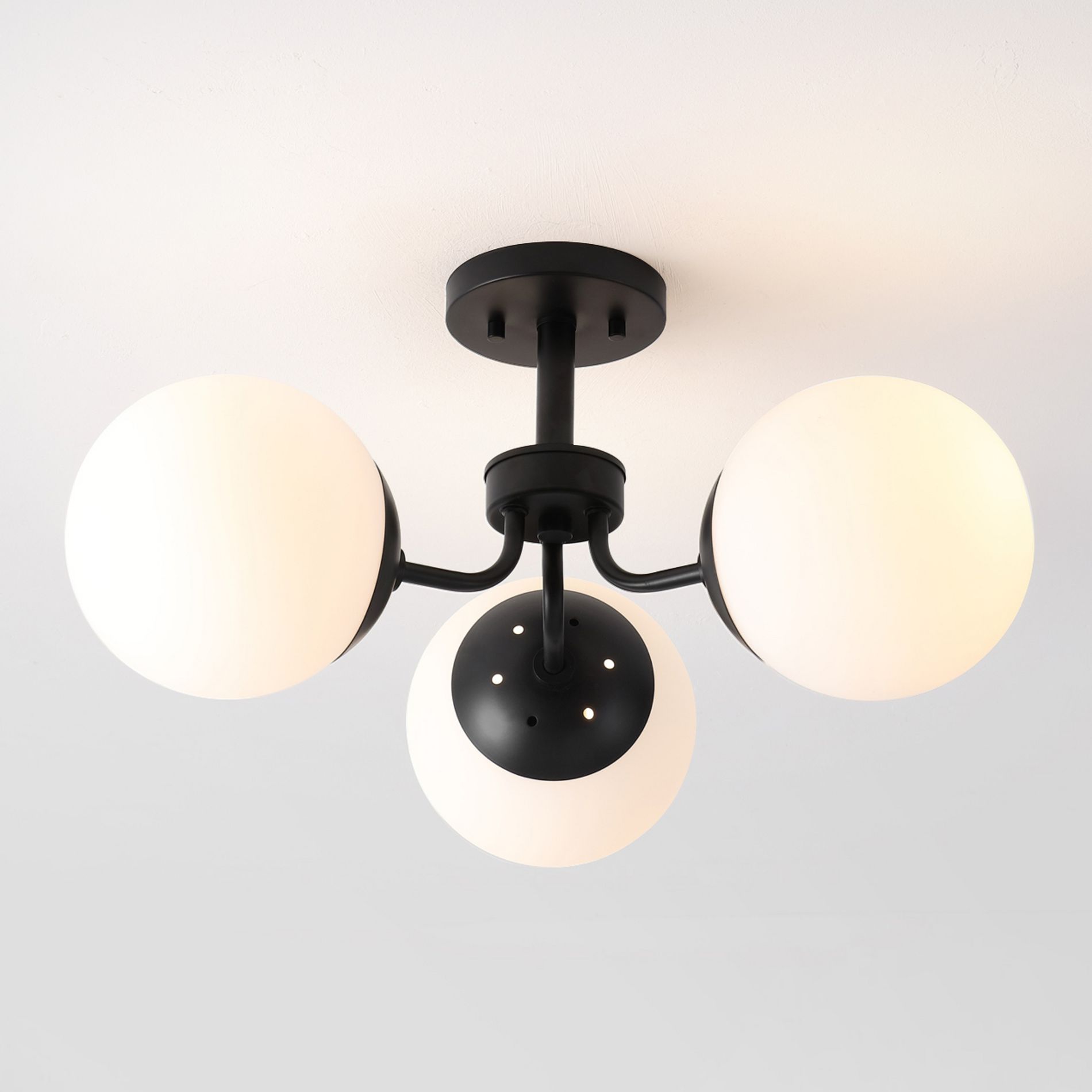 JONATHAN Y Olivier 23.5" 3-Light Bohemian Farmhouse Iron/Frosted Glass LED Semi Flush Mount, Black