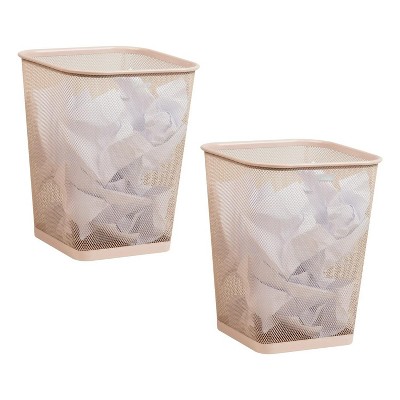 LunaLulinlk Mesh Trash Can, Waste Paper Basket, Square, Office, Metal, Set of 2, Pink