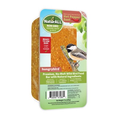 Hungrybird NaturAll Non-GMO, High-Protein Suet Bar with Hot Pepper Filling for Outside Wild Birds