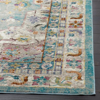 Green and Cream Synthetic Reversible Runner Rug