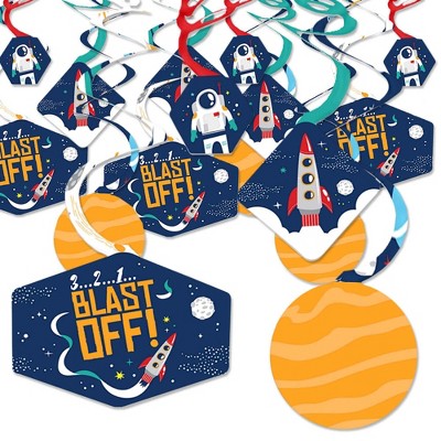 Big Dot of Happiness Blast Off to Outer Space - Rocket Ship Baby Shower or Birthday Party Hanging Decor - Party Decoration Swirls - Set of 40