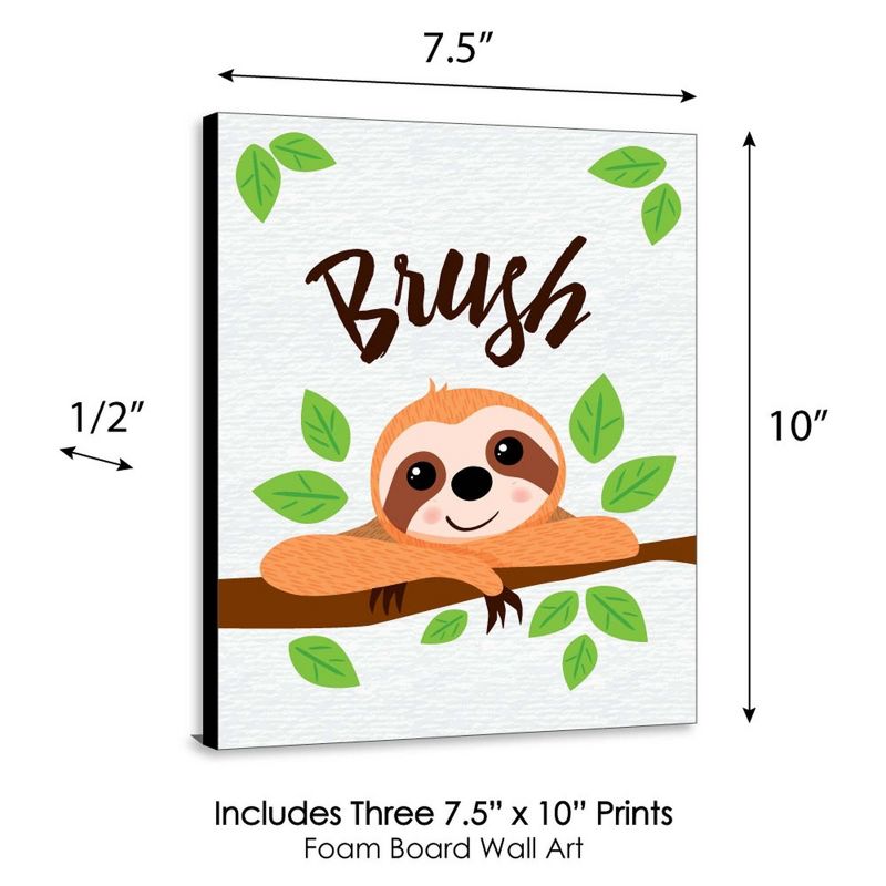 Big Dot of Happiness Let's Hang - Sloth - Kids Bathroom Rules Wall Art - 7.5 x 10 inches - Set of 3 Signs - Wash, Brush, Flush, 5 of 8