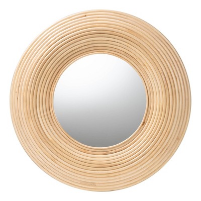 Natural Light Brown Rattan Round Decorative Wall Mirror