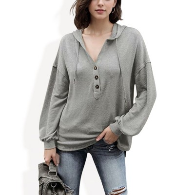 Anna-Kaci Women's Hoodie with Button Detail and Adjustable Drawstring