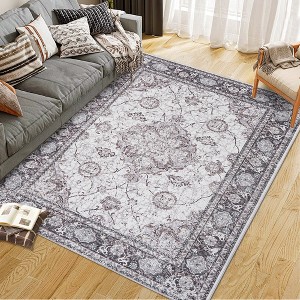 Traditional Vintage Floral Printed Area Rug: Washable with non-slip backing. Soft low-pile floor covering, ideal for living rooms - 1 of 4