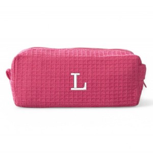 Personalization Mall Embroidered Waffle Weave Cosmetic Bag, Pink - 1 of 2