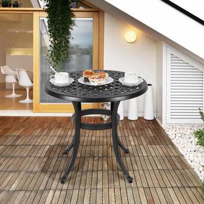 23.22" Round Cast Aluminum Patio Bistro Table, Durable Outdoor Dining Table for Poolside, Deck, Porch, Garden & Balcony, Black