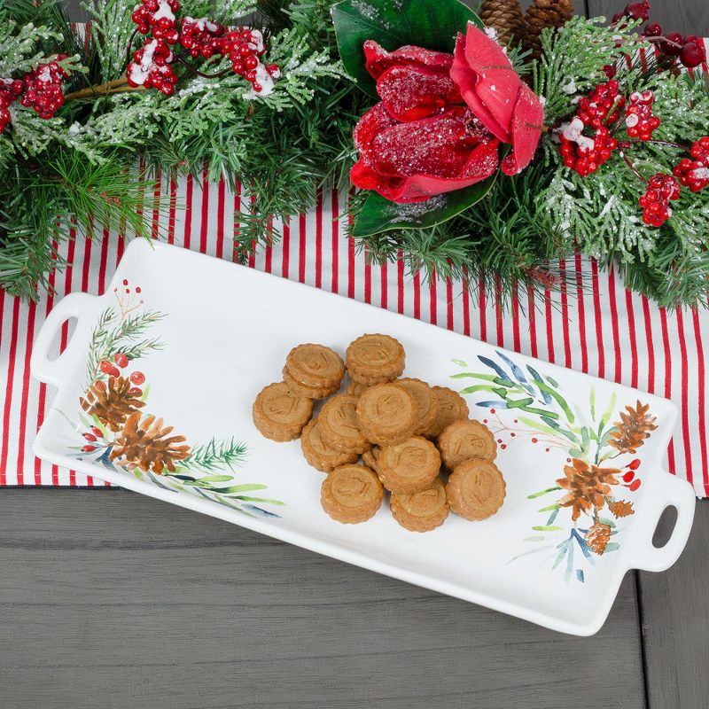 AuldHome Design Christmas Greenery Ceramic Platter; Rectangular Holiday Decorative Serving Tray, 4 of 9
