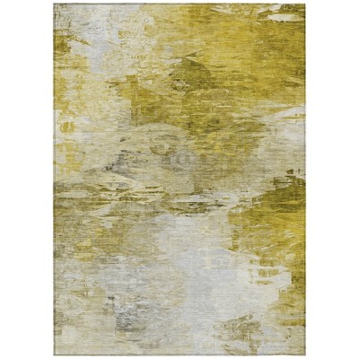 Gold Beige And Wheat Abstract Washable Indoor Outdoor Area Rug