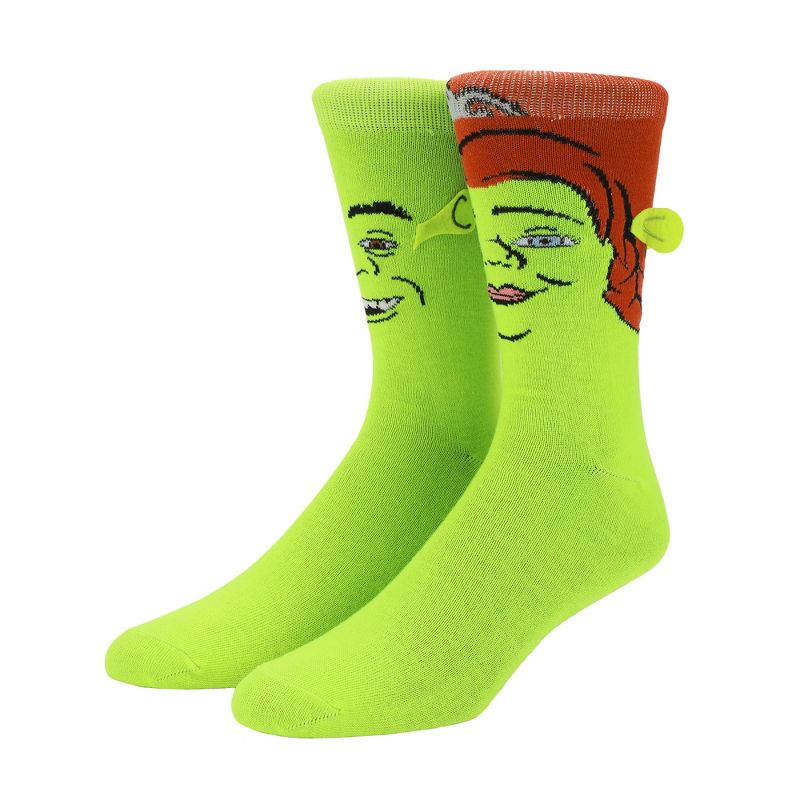 Shrek Fiona & Shrek Faces With 3D Ears Men's Green Casual Crew Socks, 1 of 7