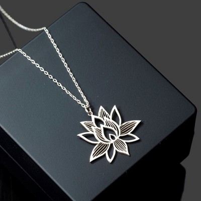 Lotus Flower Necklace, Symbol of Purity in Sterling Silver Necklace for Women