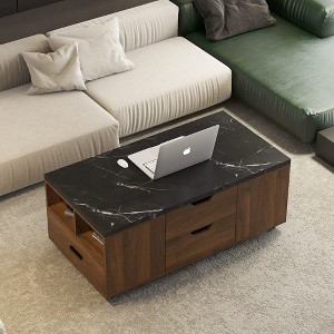 GDFStudio Annecy Modern Wooden Lift-Top Coffee Table with 2 Stools and Hidden Storage - 1 of 4