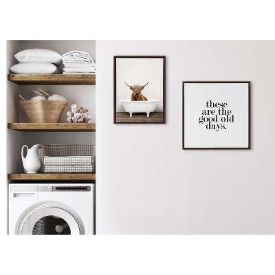 Highland Cow in Tub Brown and White Framed Canvas Print