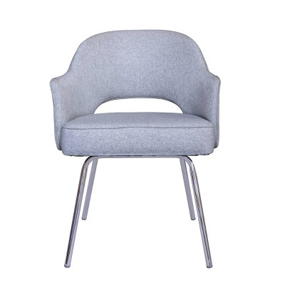 Sleek Gray Linen and Chrome Guest Chair with Fixed Arms