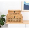 HomeRoots Set Of Two Natural Wood Rattan And Glass  Jewelry Boxes - 2 of 4