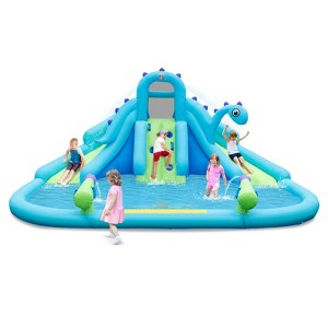 Tangkula Inflatable Water Slide  Blowup Water Park with Dual Slides Climbing Wall  Large Splash Pool & Dual Water Cannons (Without Blower) - 1 of 4