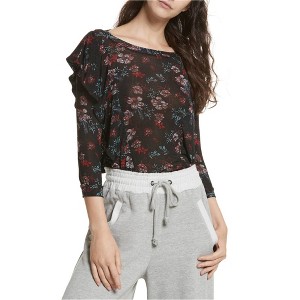 Free People Womens People Dock Street Floral Knit Blouse, Black, X-Small - 1 of 1