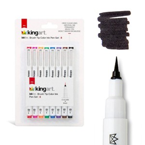 KINGART PRO Inkline Brush Tip Pens, 8 Colors - 1 of 4