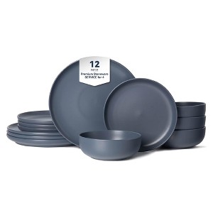 12-Piece Stoneware Dinner Plates & Bowls Set for 4 | Matte Glaze | Microwave & Dishwasher Safe | Non-Toxic, Stackable Dinnerware -- Frevyn - 1 of 4